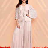 Pale Pink Georgette Floral Indo-Western Set