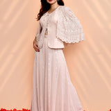 Pale Pink Georgette Floral Indo-Western Set
