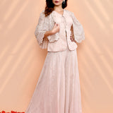 Pale Pink Georgette Floral Indo-Western Set