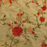 Sage Green Silk Saree With Hand Embroidered Rose Vines