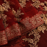 Maroon Organza Saree With Dense Gold Sequin Floral Embroidery