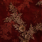 Maroon Organza Saree With Dense Gold Sequin Floral Embroidery