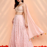 Pale Pink Faux Georgette Indo-Western Set
