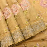 Mustard Gold Silk Saree With Hand Embroidered Floral Vines
