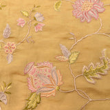 Mustard Gold Silk Saree With Hand Embroidered Floral Vines