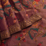 Dusty Mauve Tissue Saree With Hand Embroidered Floral And Butterfly Vines