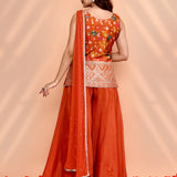 Dark Orange Crepe Silk Floral Sharara Set
