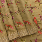 Live Green Organza Tissue Saree With Bird And Floral Embroidery