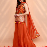 Dark Orange Crepe Silk Floral Sharara Set
