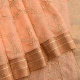 Pastel Peach Cotton Fusion Saree With Floral Embroidery