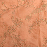 Pastel Peach Cotton Fusion Saree With Floral Embroidery