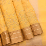 Cool Yellow Cotton Fusion Saree With Floral Embroidery