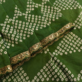Green Organza Tissue Printed Bandhani Saree With Gold Embroidery Border