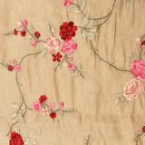 Beige Organza Tissue Saree With Hand-Painted Floral Design And Gold Zari Border