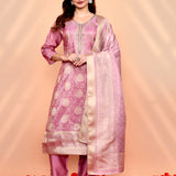 Soft Pink Banarasi Tissue Silk Kurta Set