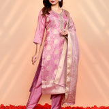 Soft Pink Banarasi Tissue Silk Kurta Set