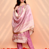 Soft Pink Banarasi Tissue Silk Kurta Set