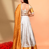 Silver Tone Silk Brocade Lehenga Set