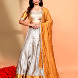 Silver Tone Silk Brocade Lehenga Set