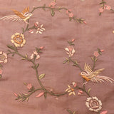 Mauve Silk Saree With Embroidered Birds And Floral Design With Gold-Silver Border