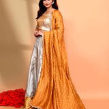 Silver Tone Silk Brocade Lehenga Set
