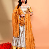 Silver Tone Silk Brocade Lehenga Set