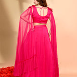 Bright Pink Crepe Embroidered Lehenga Set