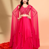 Bright Pink Crepe Embroidered Lehenga Set