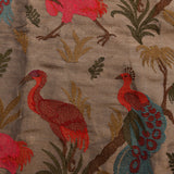 Grey Organza Tissue Saree With Embroidered Red Parrots And Floral Design With Gold Border