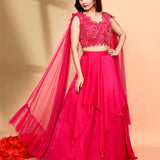 Bright Pink Crepe Embroidered Lehenga Set