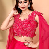 Bright Pink Crepe Embroidered Lehenga Set