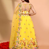 Bright Yellow Organza Floral Lehenga Set
