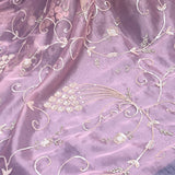 Mauve Kanjivaram Saree With Sequin Vine Embroidery & Floral Bouquet Motif