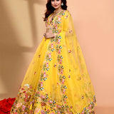 Bright Yellow Organza Floral Lehenga Set