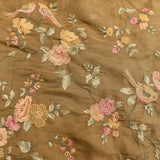 Beige Tissue Saree With Hand-Painted Floral And Bird Design With Gold Border