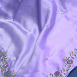 Lavender Organza Kanjivaram Saree With Beaded Floral Vine Embroidery