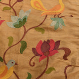 Peach Silk Saree With Embroidered Floral And Bird Design With Gold Border