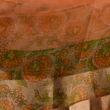 Rust Brown Printed Chiffon Saree With Golden Floral Paisley & Woven Border