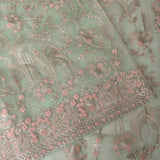 Sage Green Kanjivaram Saree With Dusty Pink Fern & Floral Embroidery