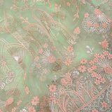 Sage Green Kanjivaram Saree With Dusty Pink Fern & Floral Embroidery