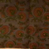 Rust Brown Printed Chiffon Saree With Golden Floral Paisley & Woven Border