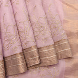 Elegant Lavender Georgette Saree With Gold Embroidered Jaal Design & Woven Border