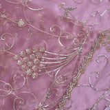 Mauve Kanjivaram Saree With Sequin Vine Embroidery & Floral Bouquet Motif