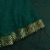 Emerald Green Net Designer Saree With Shimmer Highlights And Striped Sequin Border