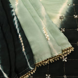 Sea Green Leheriya And Black Ombre Georgette Saree With Sequin Grid Work And Pearl Border
