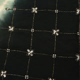 Sea Green Leheriya And Black Ombre Georgette Saree With Sequin Grid Work And Pearl Border