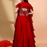 Maroon Crepe Silk Embroidered Lehenga Set