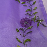 Lavender Organza Kanjivaram Saree With Beaded Floral Vine Embroidery