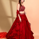 Maroon Crepe Silk Embroidered Lehenga Set