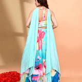 Ombre Blue Satin Crepe Floral Lehenga Set